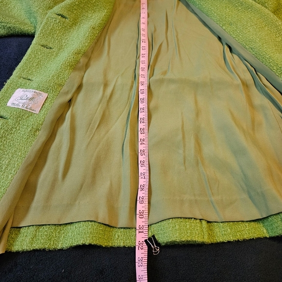 Vintage Miller Schulman Green Double-Breasted Spring Wool Coat, Med, 3/4 Sleeve - Picture 10 of 16